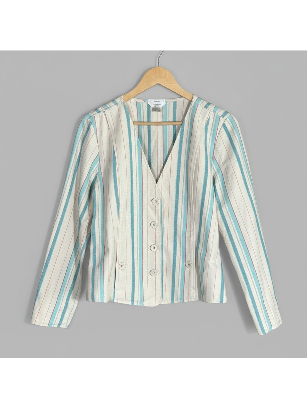 Christopher Banks Striped Stretch Denim Blazer Jacket Medium White Blue Coastal
